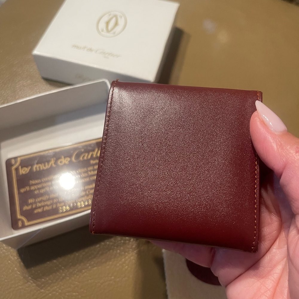 Cartier Burgundy Leather Money Clip with Gold Accents - Picture 7 of 9